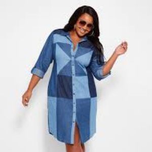 DENIM PATCHWORK SHIRT DRESS